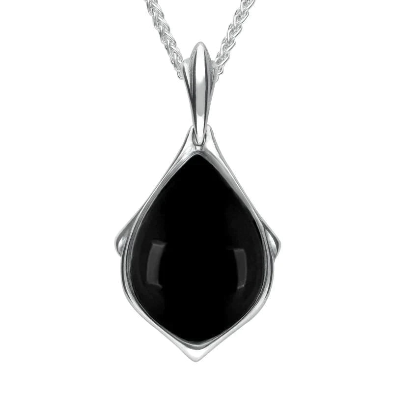 Sterling Silver Whitby Jet Framed Pear Necklace - Silver