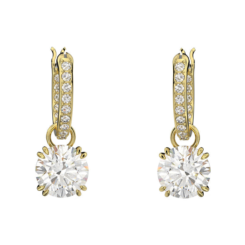 Swarovski Constella Gold Tone Plated White Crystal Pave Drop Earrings - Gold