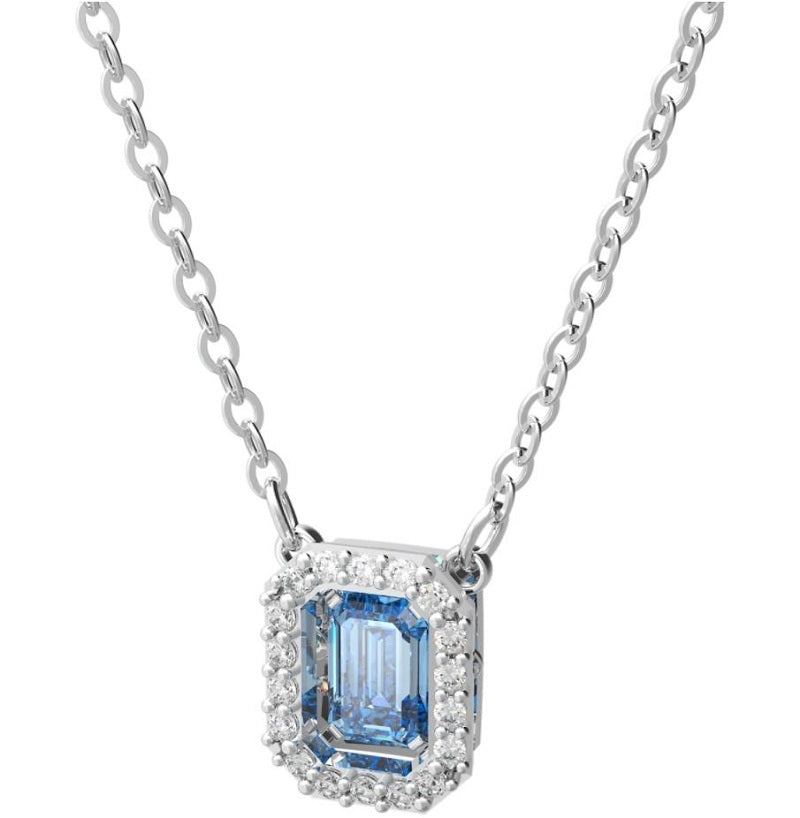 Swarovski Millenia Octagon Cut Blue Crystal Rhodium Plated Necklace