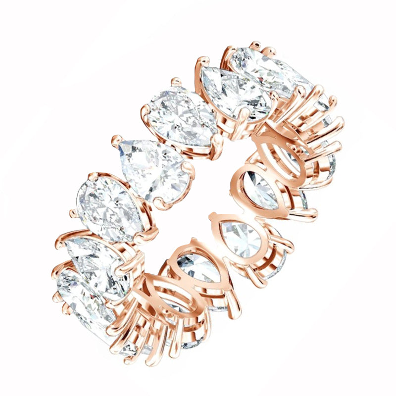 Swarovski Vittore Rose Gold Tone Pear Cut Crystal Ring - Size 52 - 52