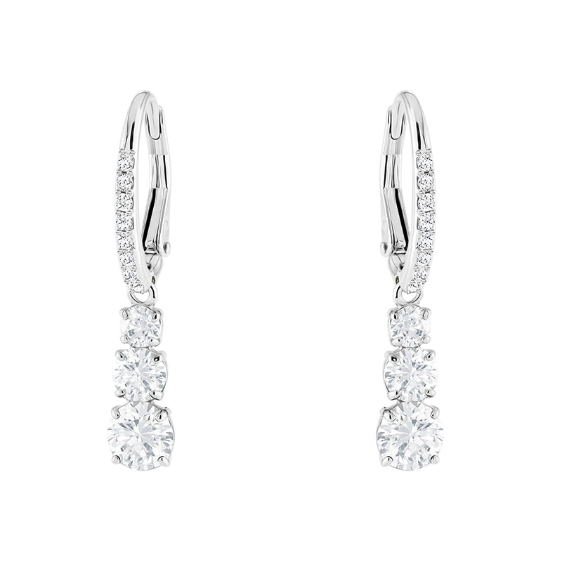 Swarovski Attract Trilogy White Crystal Drop Earrings - Silver