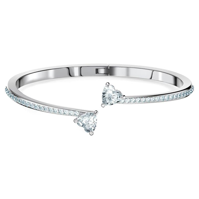 Swarovski Heart Crystal White Rhodium Bangle - Silver