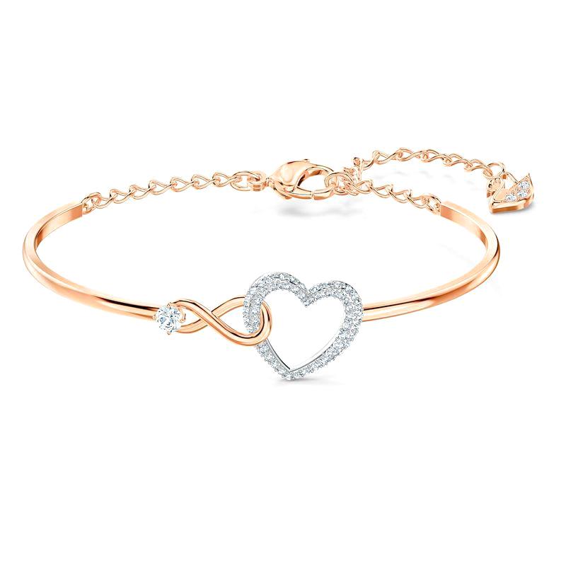Swarovski Infinity Heart Crystal Rose Gold Plated Bangle - Silver