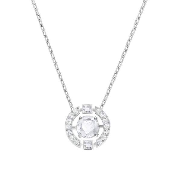 Swarovski Rhodium White Crystal Sparkling Dance Round Necklace