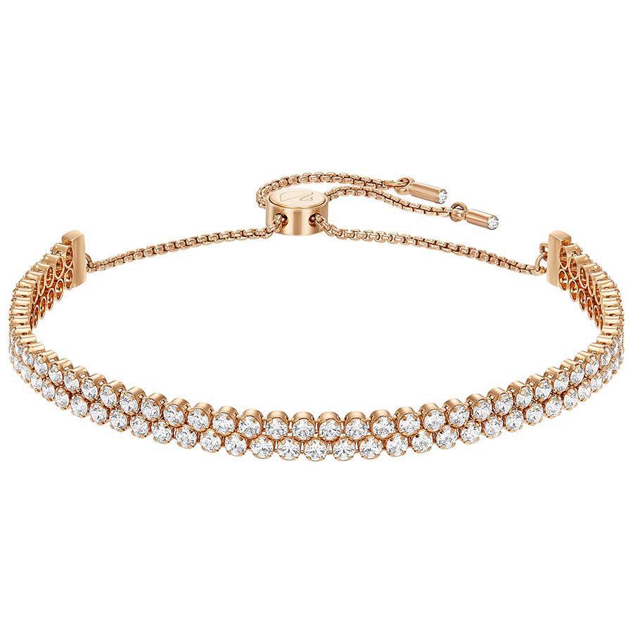 Swarovski Subtle Rose Gold Tone Plated White Crystal Double Bracelet D - Rose Gold