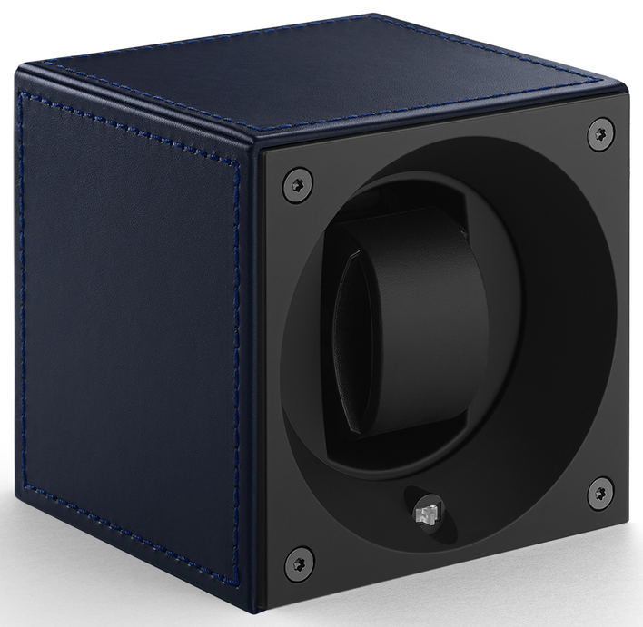 Swiss KubiK Watch Winder Single Dark Blue Leather Window Protection