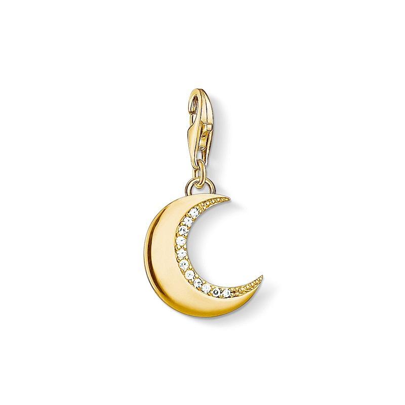 Thomas Sabo Charm Club Yellow Gold Plated Sterling Silver White Stone Moon Charm D