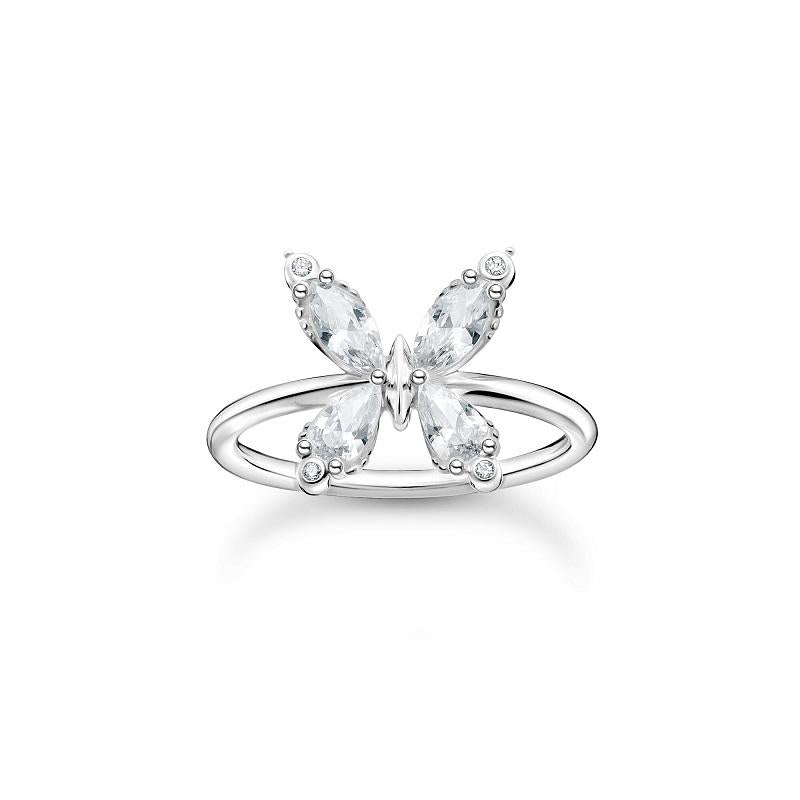 Thomas Sabo Charm Club Sterling Silver Butterfly White Stones Ring D - 56