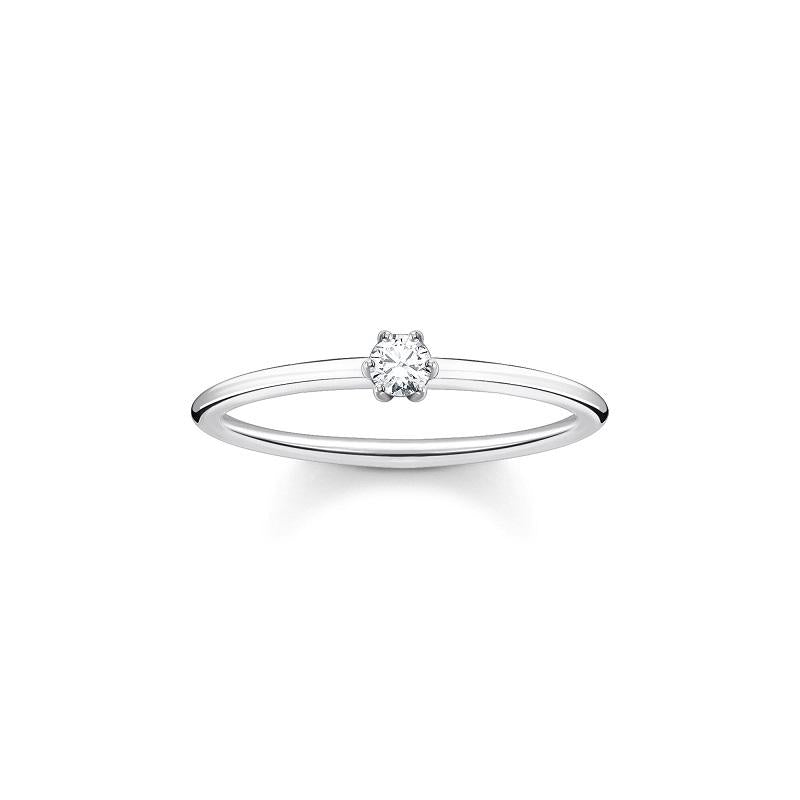 Thomas Sabo Charm Club Sterling Silver Solitaire White Stone Ring D - 58