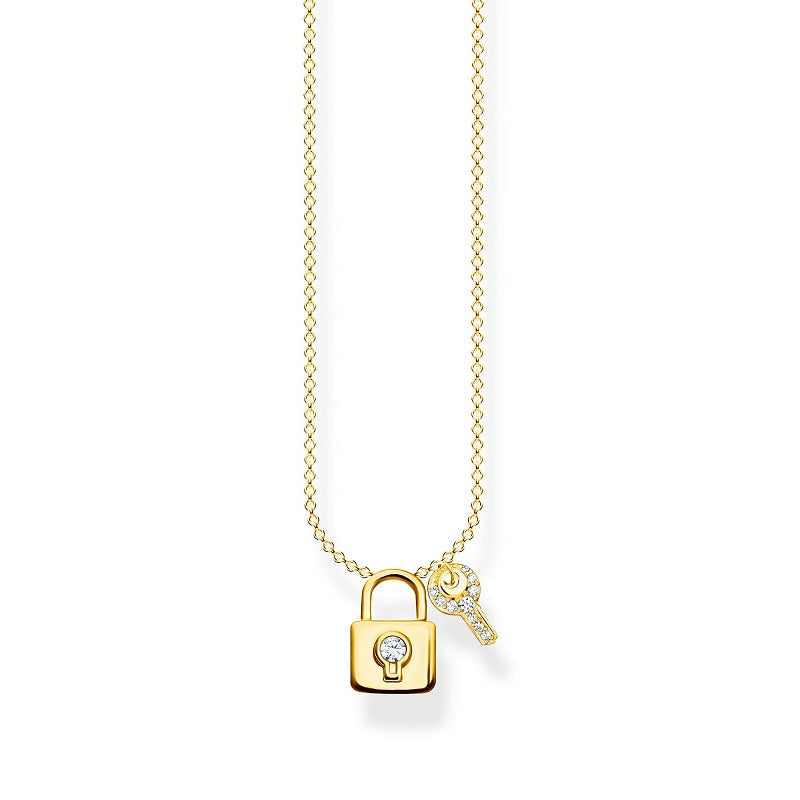Thomas Sabo Charm Club Sterling Silver Yellow Gold Plated Lock With Key Necklace - Silver