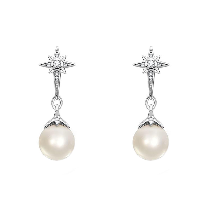 Thomas Sabo Sterling Silver Pearl Star Drop Stud Earrings