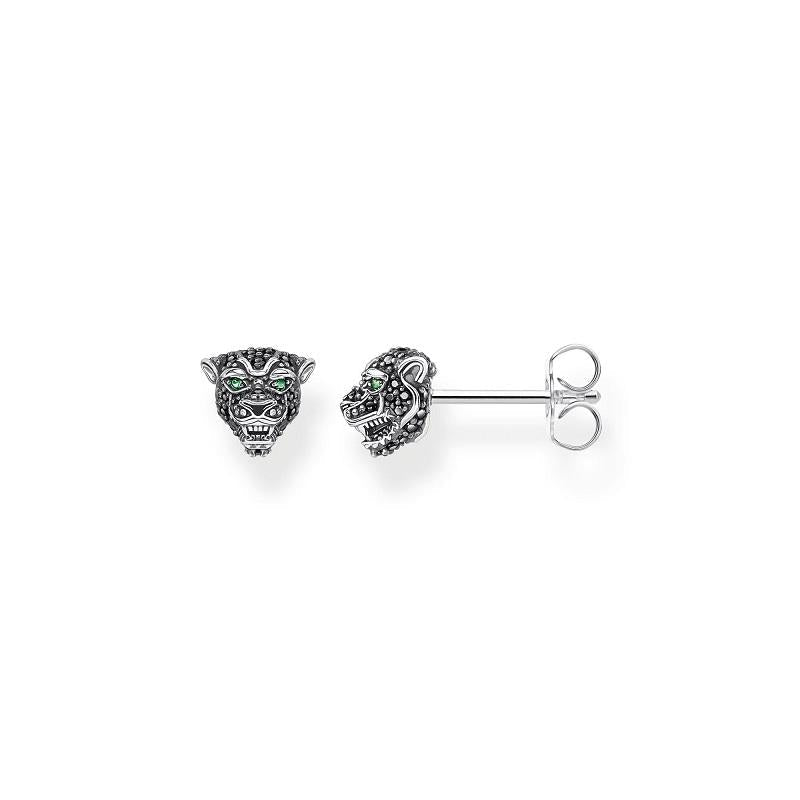 Thomas Sabo Sterling Silver Wild Black Cat Stud Earrings