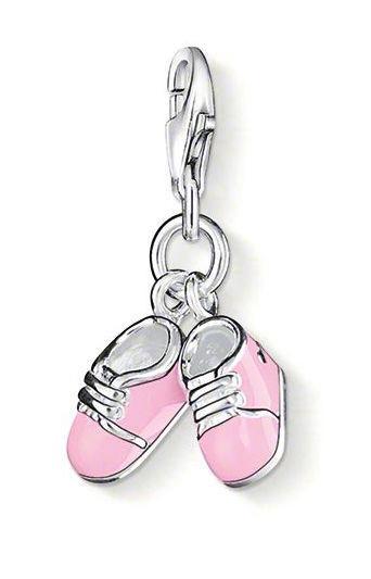 Thomas Sabo Charm Club Sterling Silver Pink Enamel Baby Shoes Charm - Silver