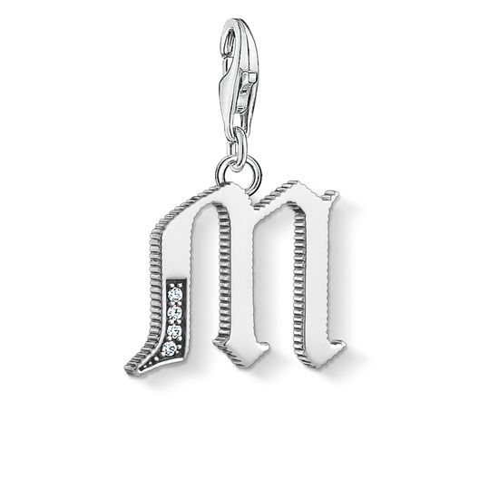 Thomas Sabo Charm Club Sterling Silver White Zirconia Letter M Charm D - Silver