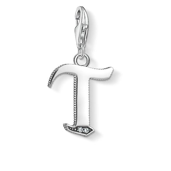 Thomas Sabo Charm Club Sterling Silver White Zirconia Letter T Charm D - Silver