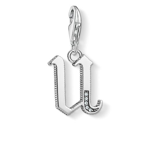 Thomas Sabo Charm Club Sterling Silver White Zirconia Letter U Charm D - Silver