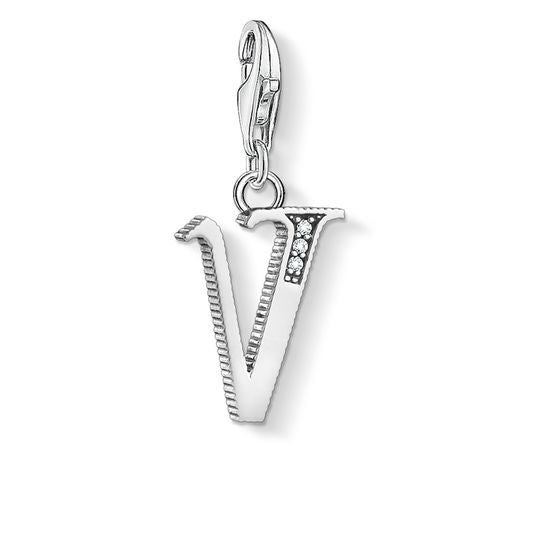Thomas Sabo Charm Club Sterling Silver White Zirconia Letter V Charm D - Silver