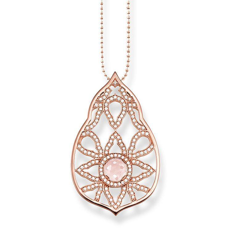 Thomas Sabo Glam And Soul Rose Gold Rose Quartz Zirconia Necklace D - Silver