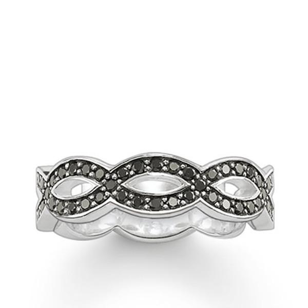 Thomas Sabo Glam And Soul Sterling Silver Black Zirconia Love Knot Ring D - 52