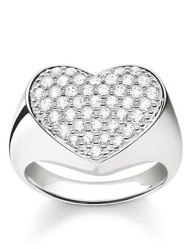 Thomas Sabo Glam And Soul Sterling Silver White Zirconia Heart Signet Ring D - 54