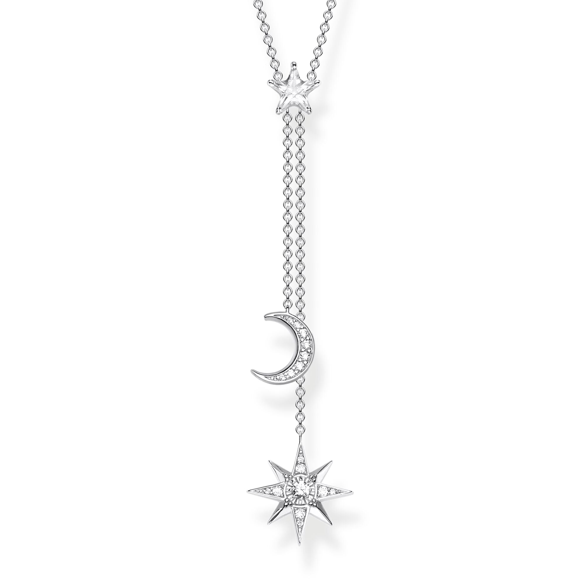 Thomas Sabo Glam & Soul Sterling Silver CZ Magic Stars Drop Necklace - Silver