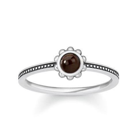 Thomas Sabo Glam and Soul Sterling Silver Ethnic Tigers Eye Flower Ring D - 52