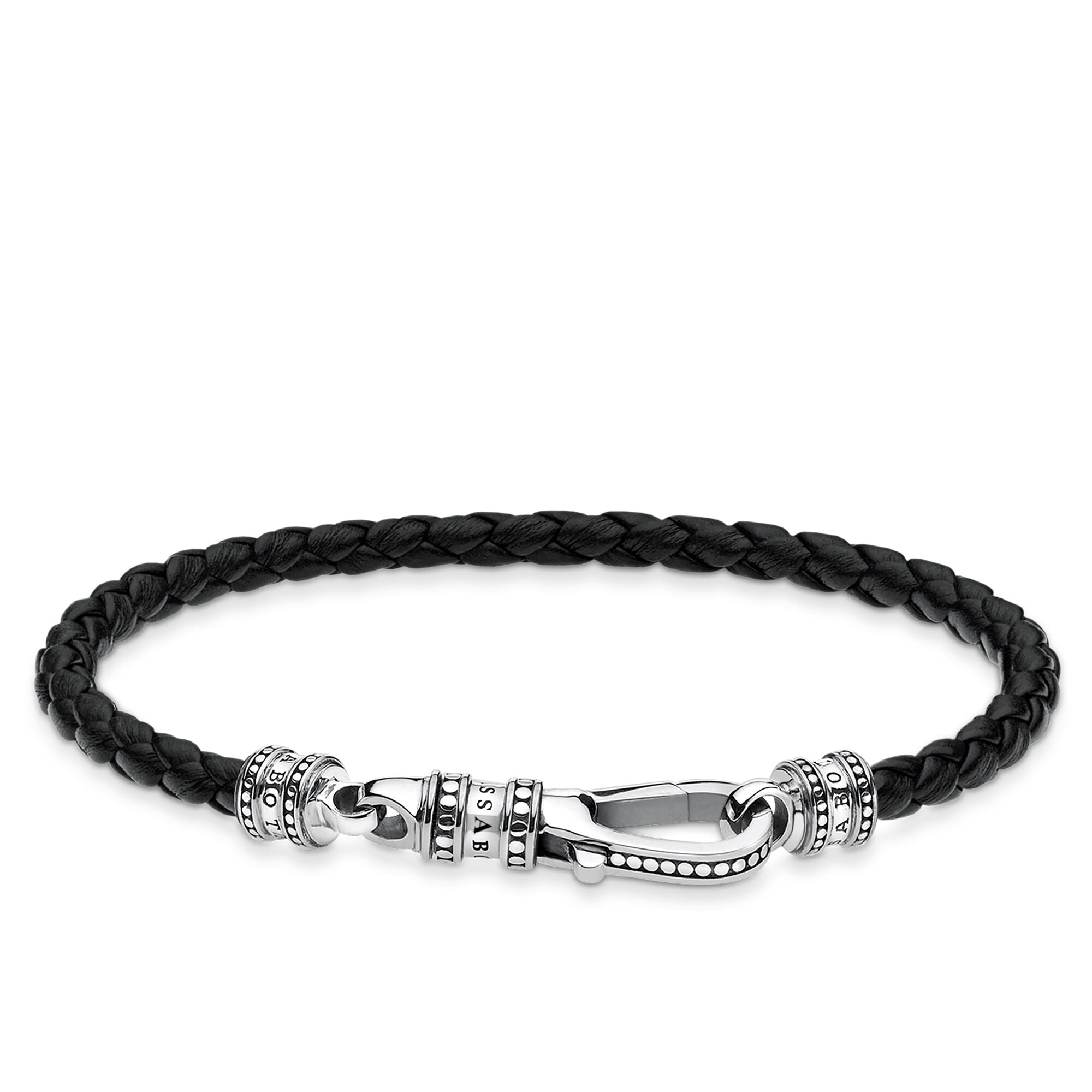Thomas Sabo Rebel at Heart Sterling Silver Black Leather Lobster Clasp Bracelet - M - 17cm