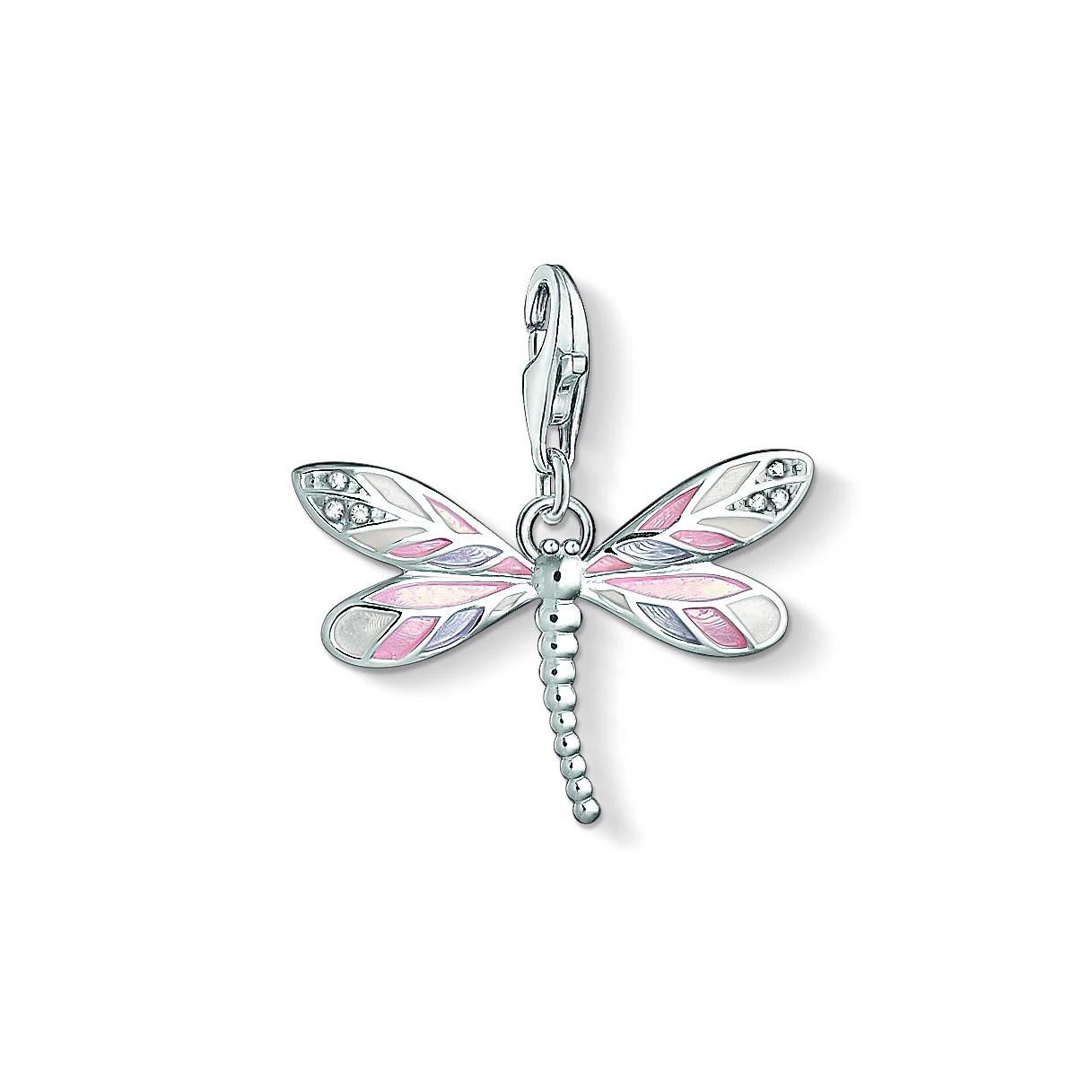 Thomas Sabo Charm Club Sterling Silver Pink Enamel Dragonfly Charm - Silver