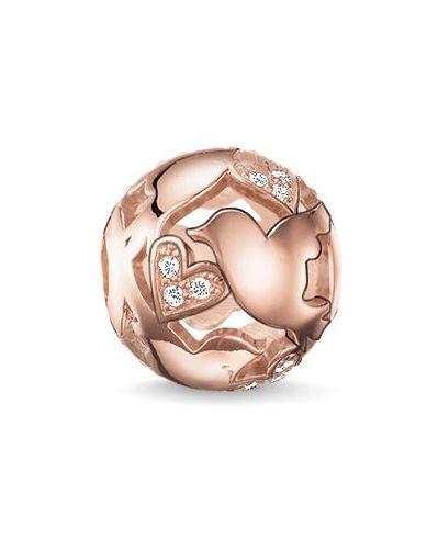 Thomas Sabo Karma Beads Rose Gold White Zirconia Love Birds Charm D - Silver