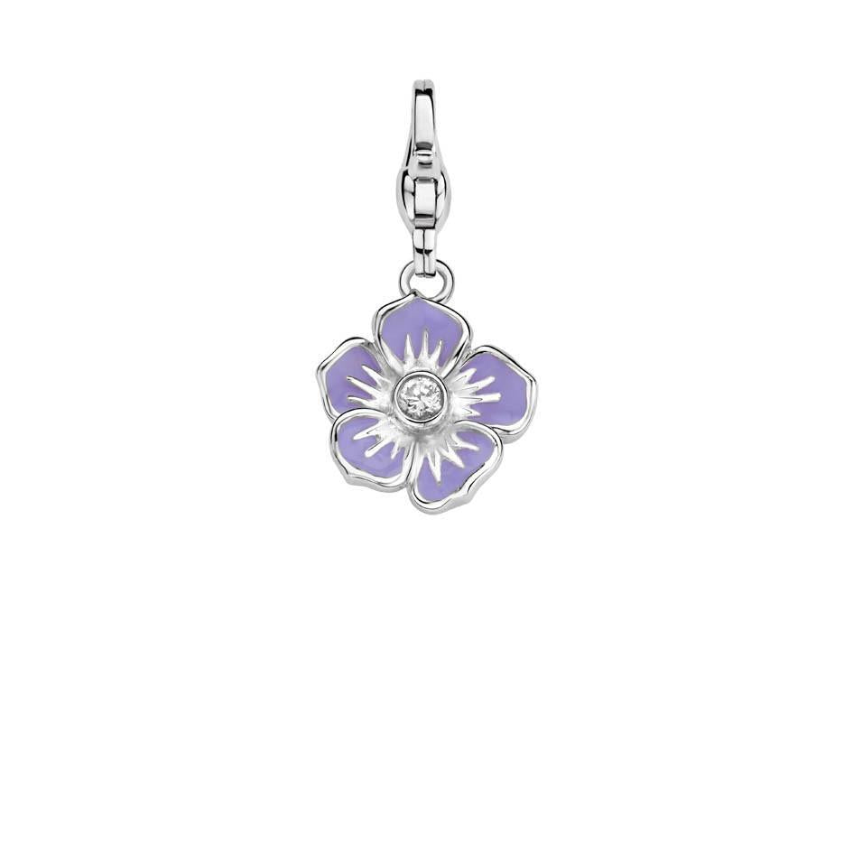 Ti Sento Sterling Silver Purple Enamel White Zirconia Truth Bloom Charm D - TITLE Silver