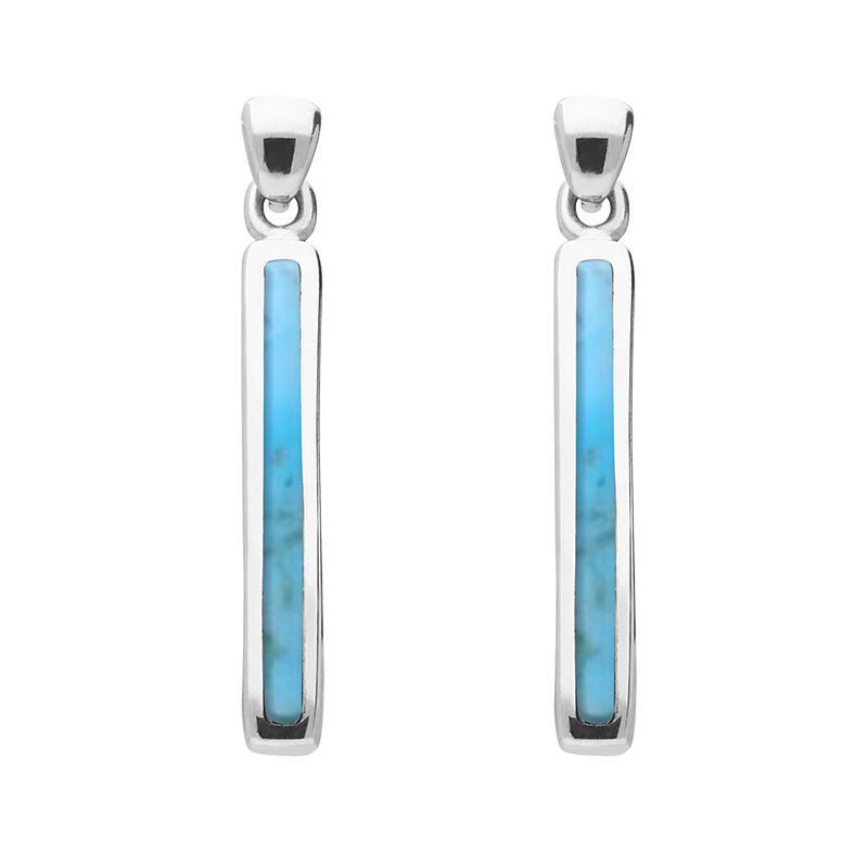 Sterling Silver Turquoise Short Slim Drop Earrings - Option1 Value Silver
