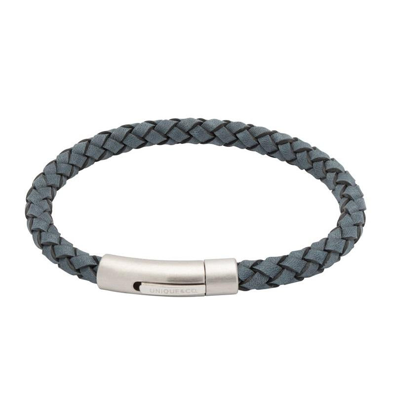 Unique & Co Matte Stainless Steel Antique Blue Leather Bracelet