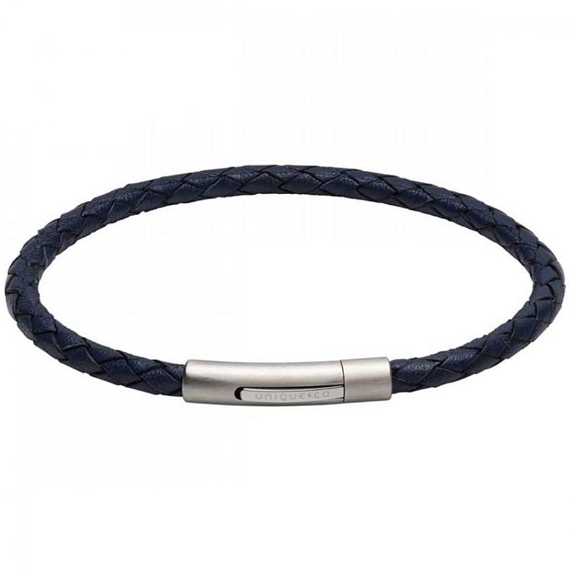 Unique & Co Matte Stainless Steel Blue Leather Bracelet