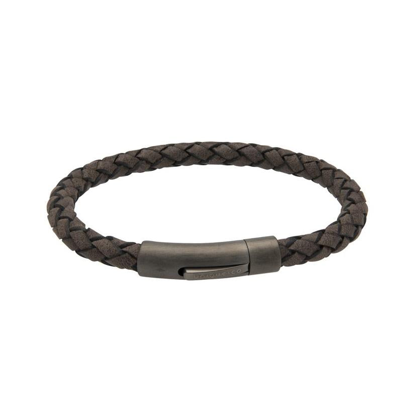 Unique & Co Matte Stainless Steel Moroccan Brown Leather Bracelet - 21cm