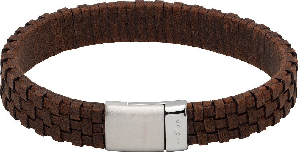 Unique & Co Stainless Steel Antique Brown Leather Bracelet D