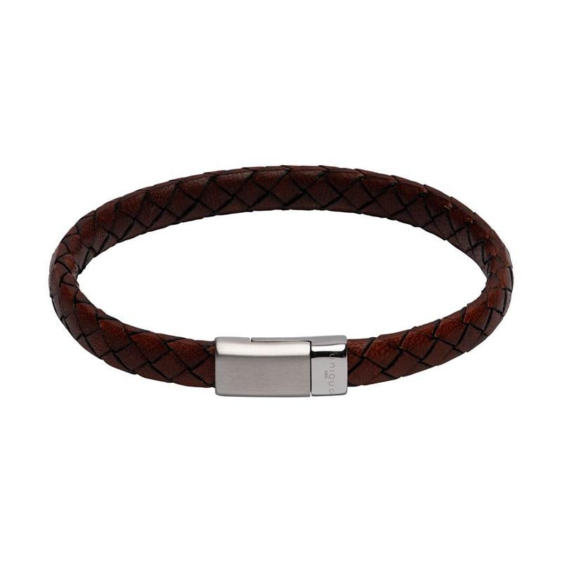 Unique & Co Stainless Steel Antique Dark Brown Leather Bracelet