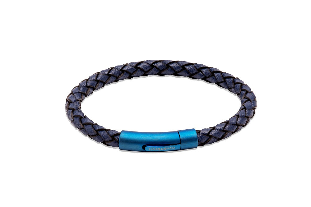 Unique & Co Stainless Steel Blue IP Plated Navy Leather Bracelet