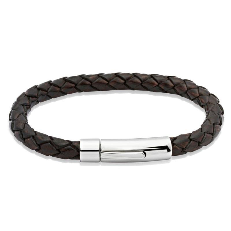 Unique & Co Stainless Steel Dark Brown Leather Bracelet