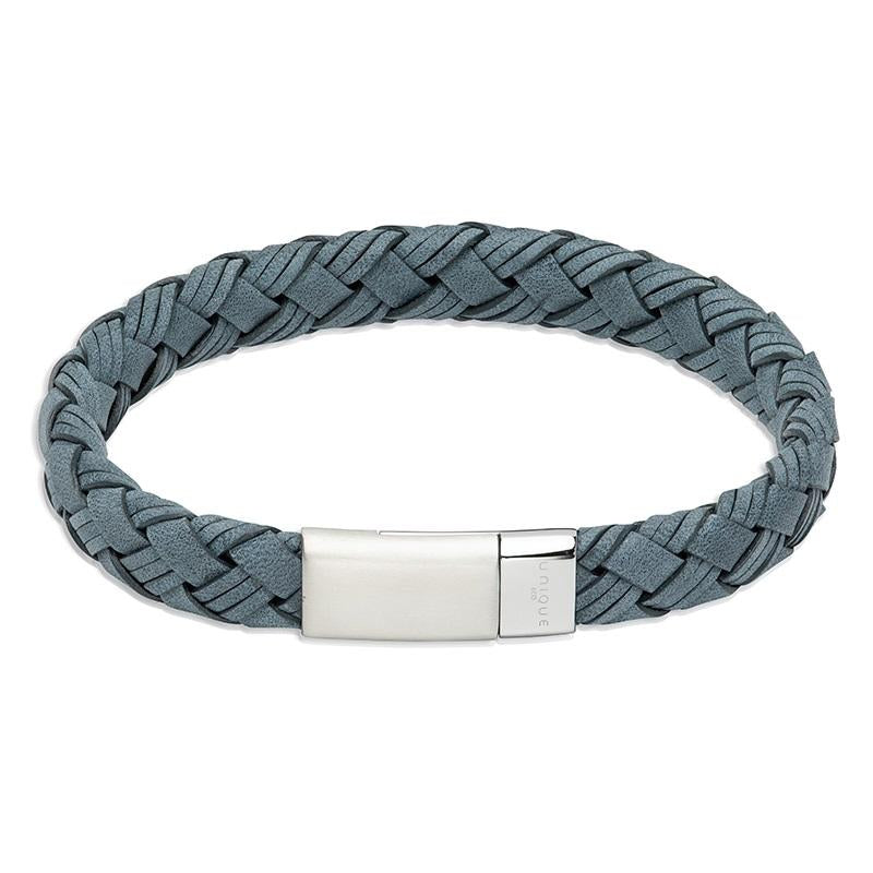 Unique & Co Stainless Steel Magnetic Clasp Blue Leather Bracelet