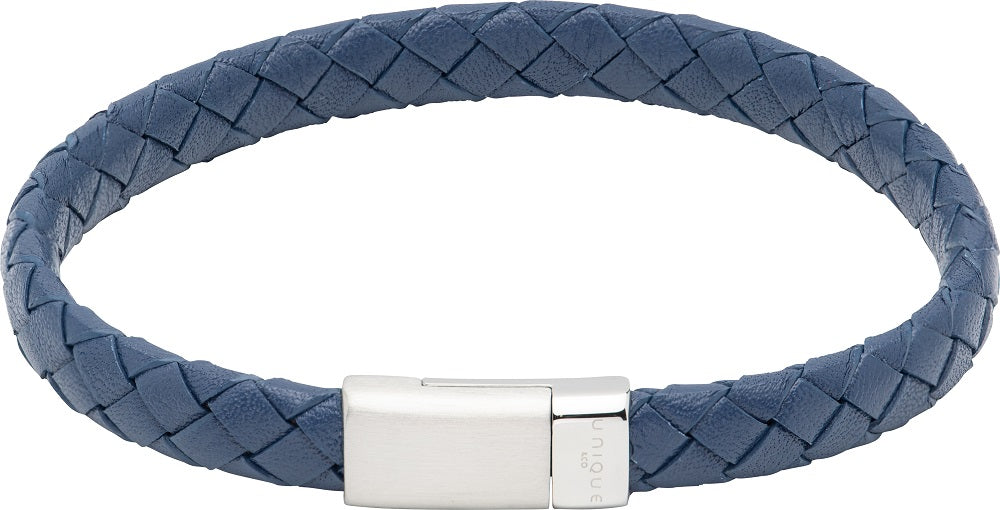 Unique & Co Stainless Steel Navy Leather Magnetic Clasp Bracelet