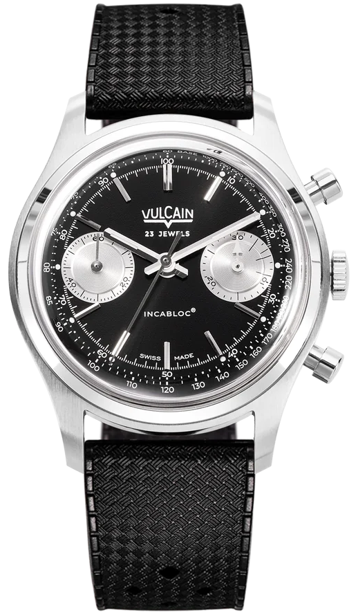 Vulcain Watch Chronograph 38mm Black Silver Rubber