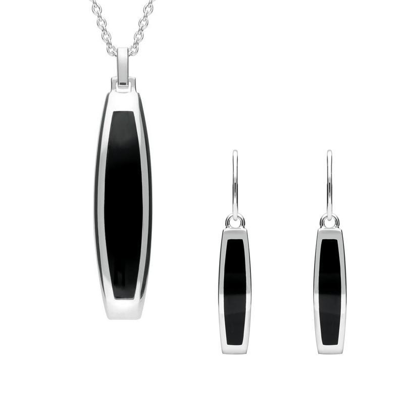 Sterling Silver Whitby Jet Curved Oblong Two Piece Set