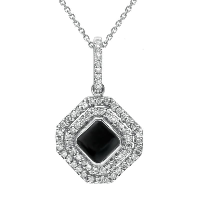 18ct White Gold Whitby Jet Diamond Double Row Octogon Shaped Necklace - White Gold