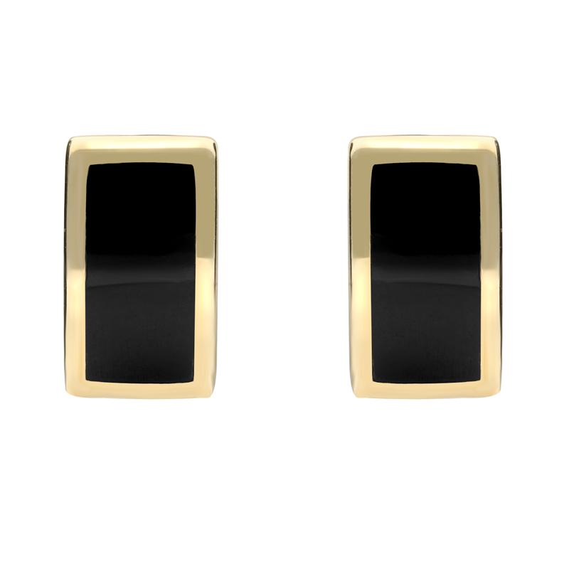 9ct Yellow Gold Whitby Jet Curved Oblong Stud Earrings