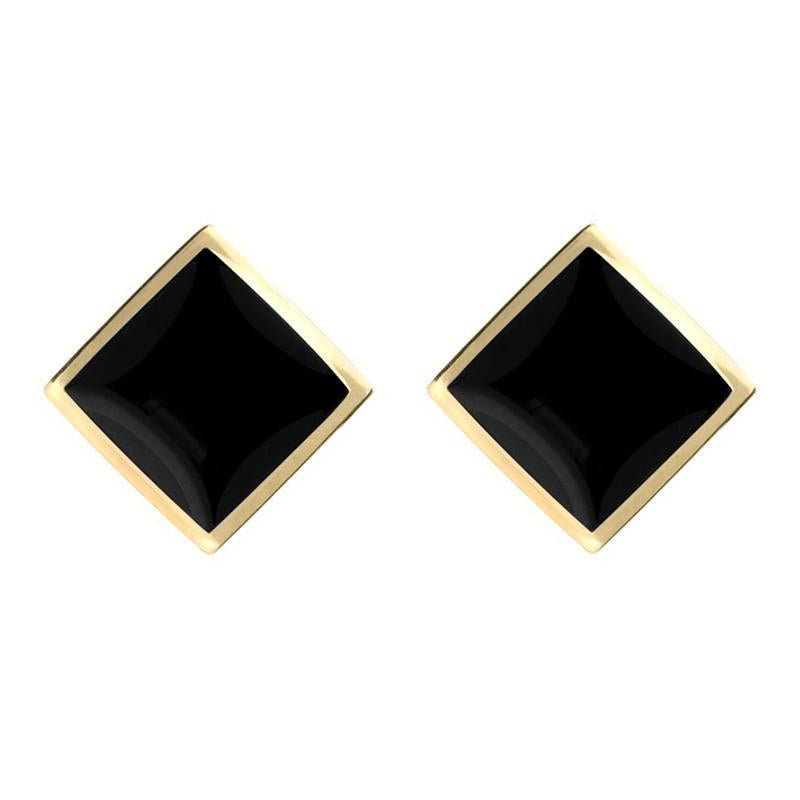 9ct Yellow Gold Whitby Jet Rhombus Earrings - Yellow Gold