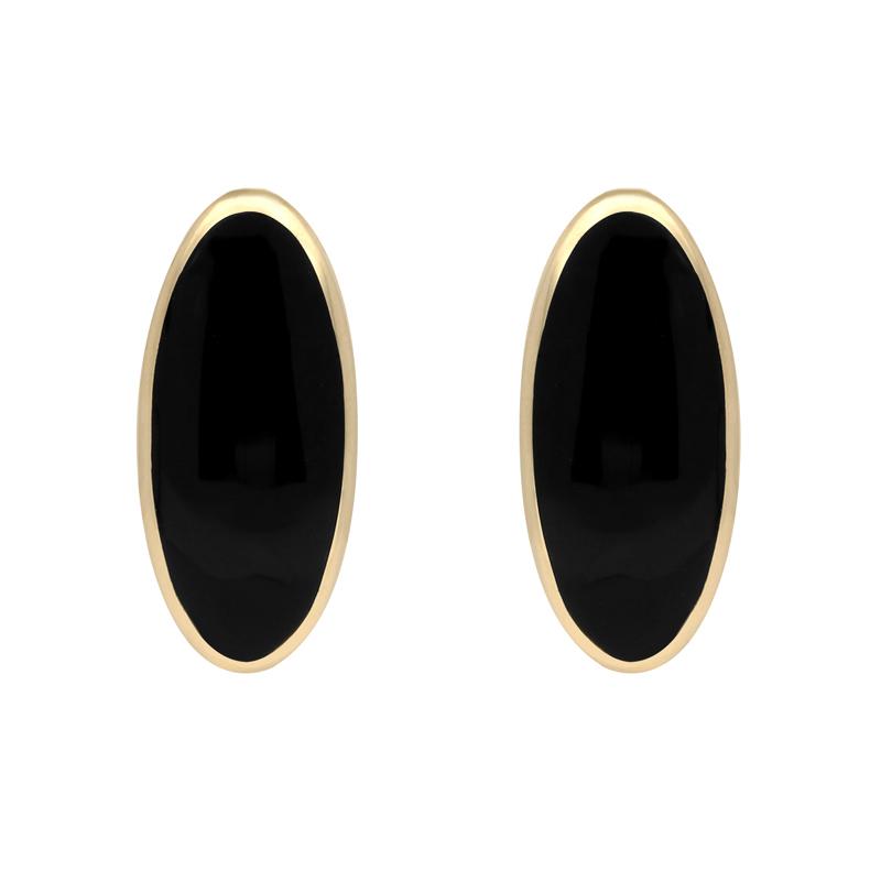9ct Yellow Gold Whitby Jet Small Long Oval Stud Earrings