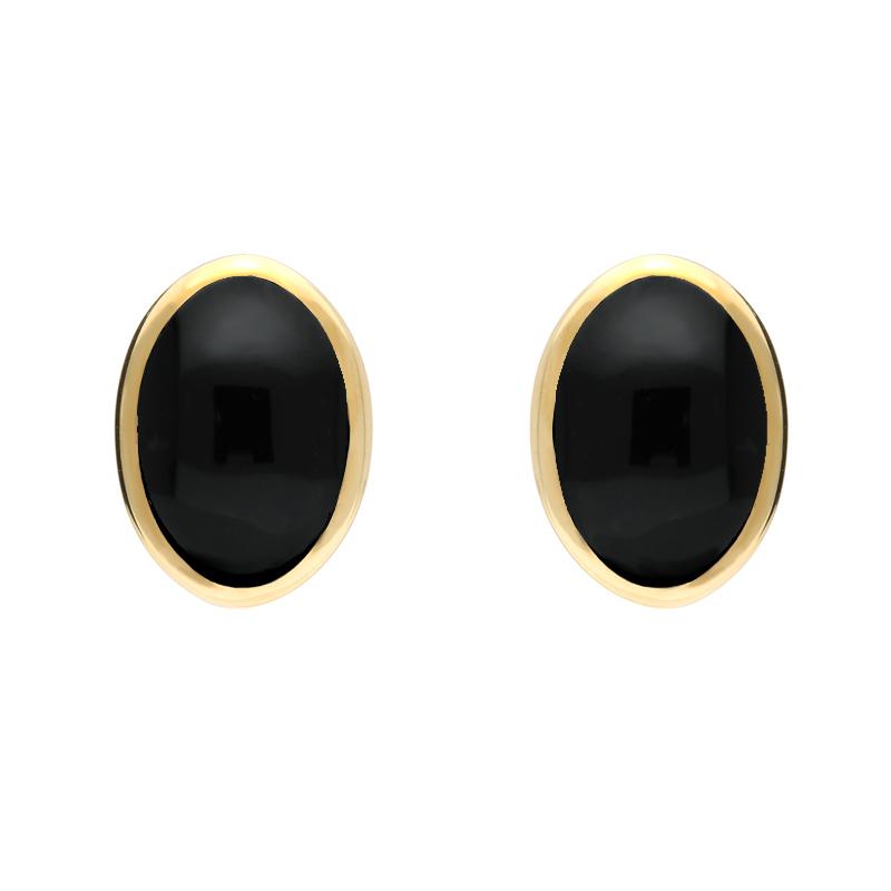 9ct Yellow Gold Whitby Jet Oval Stud Earrings