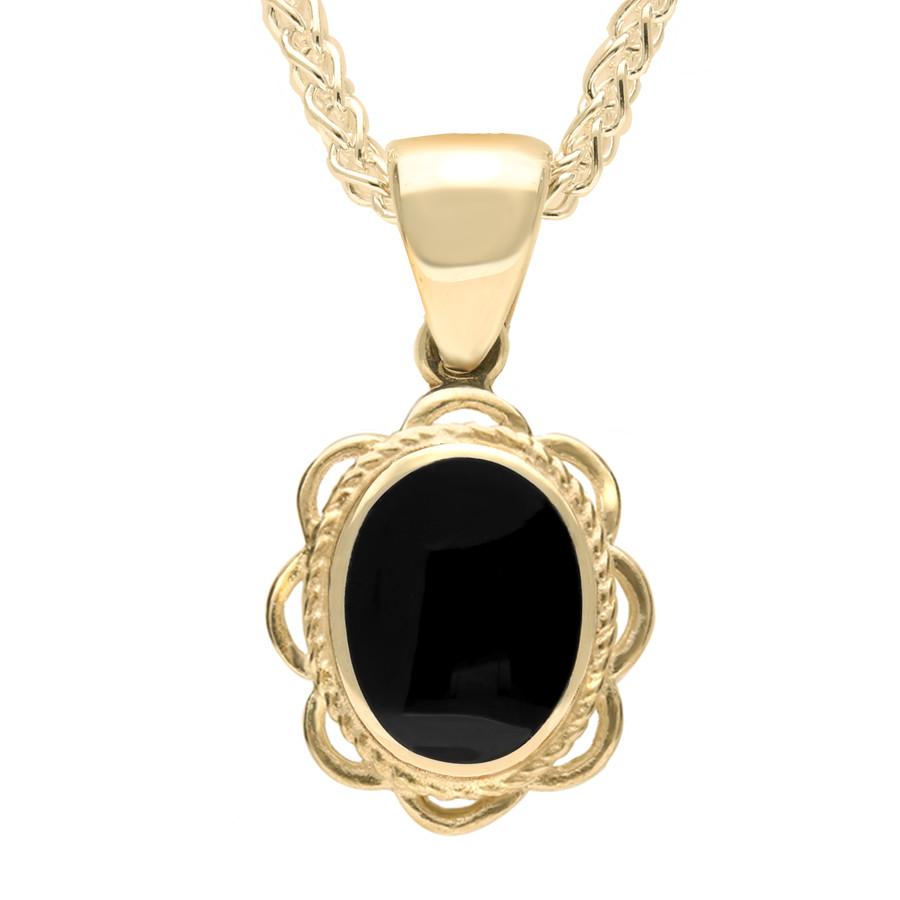 9ct Yellow Gold Whitby Jet Rope Oval Frill Necklace