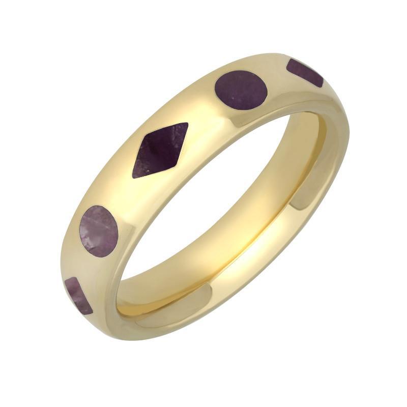 9ct Yellow Gold Blue John Diamond Dot Pattern Wedding Band Ring - Yellow Gold