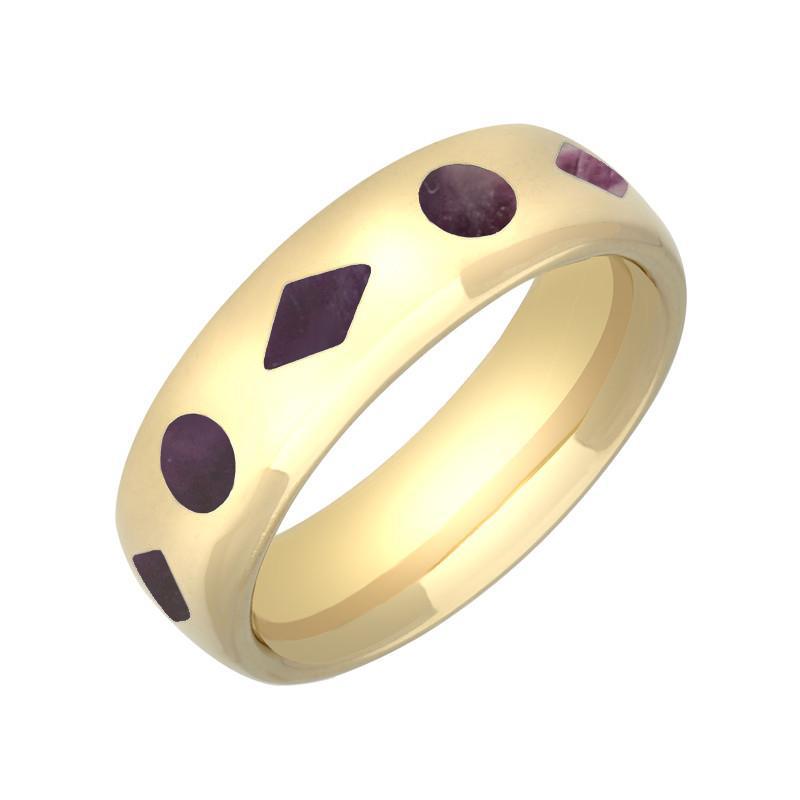 9ct Yellow Gold Blue John Diamond and Dot Pattern 8mm Wedding Band Ring - Yellow Gold